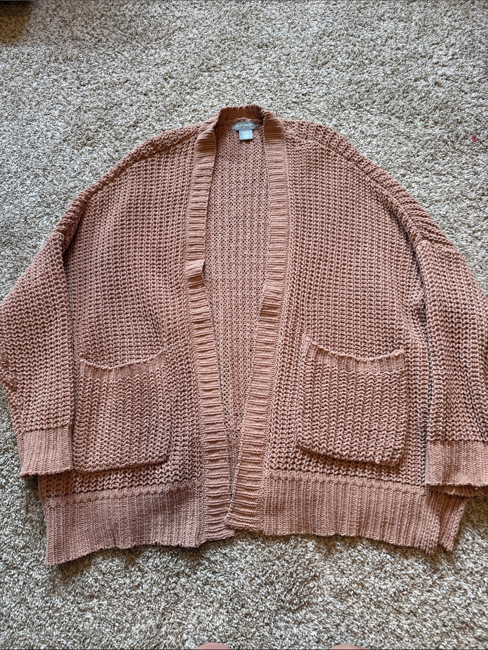 Oversized Knit Open-Front Cardigan Sweater - Dusty Rose